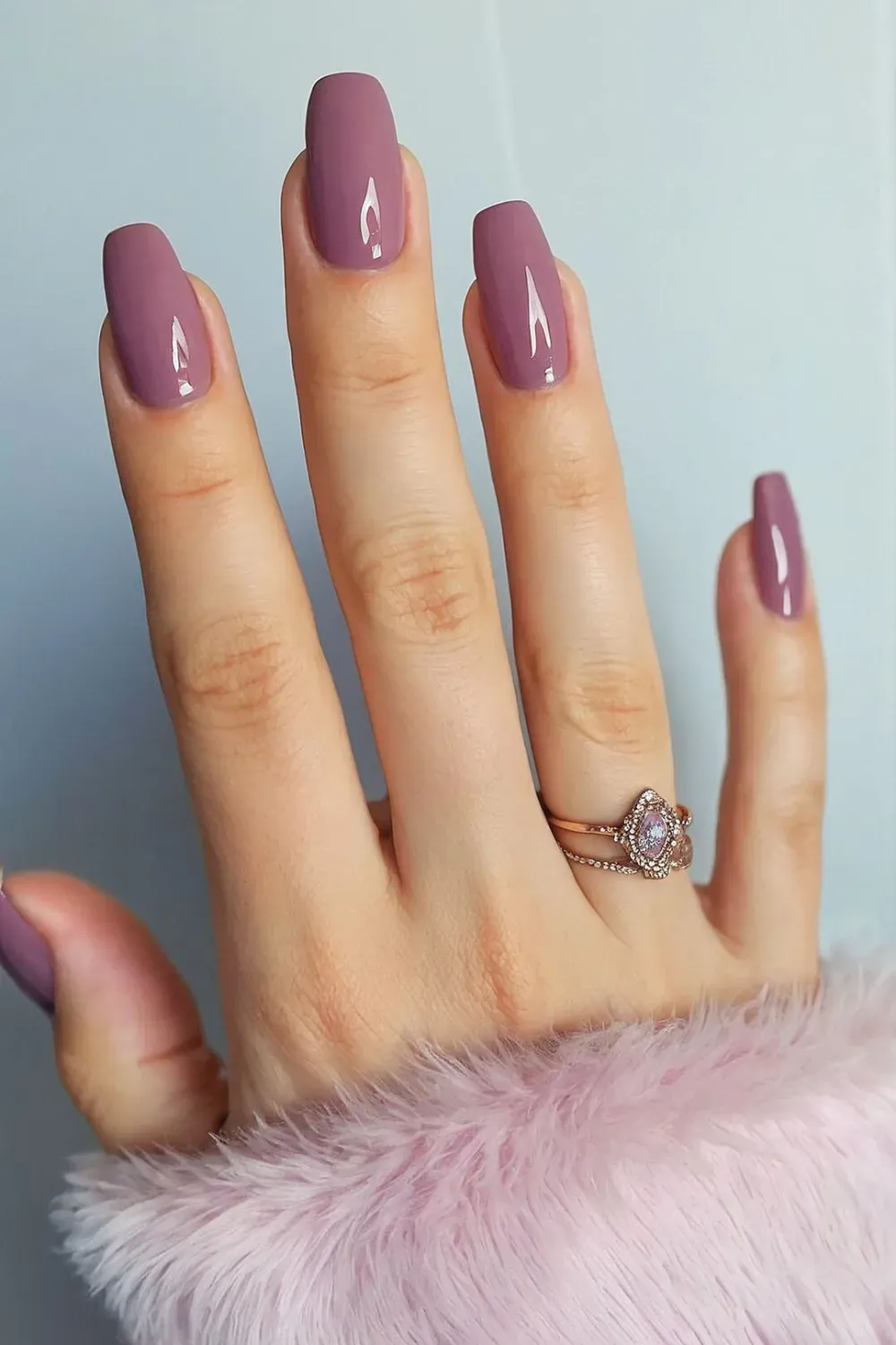 A soft mauve square nail design with a glossy finish, showcasing a chic, understated style. Image 4: