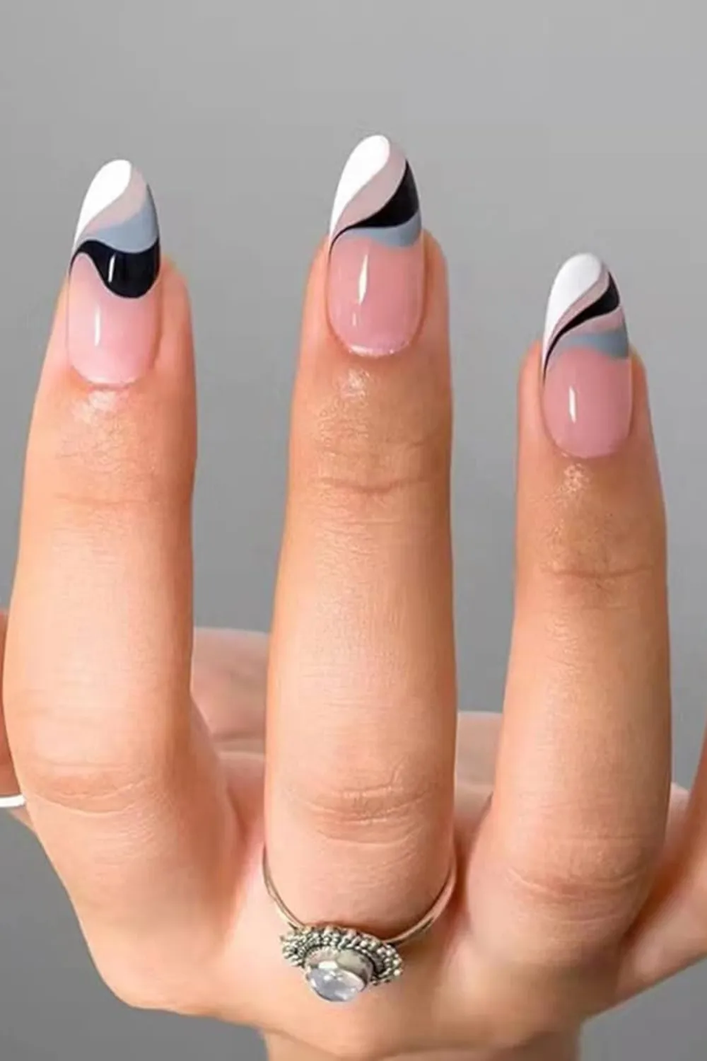 Abstract Art Almond Nails 2025 - Colorful abstract art on almond nails 2025