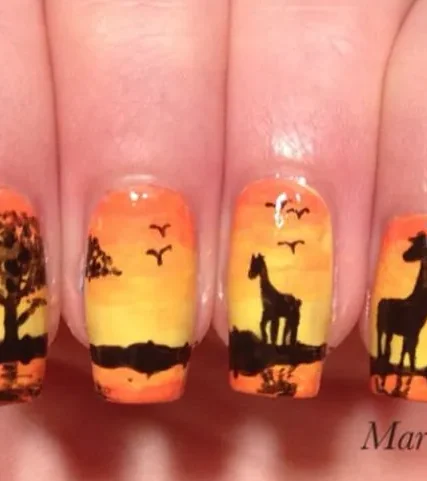 Sunset Animal Print Fusion - Bold animal print accents over a gradient sunset background.