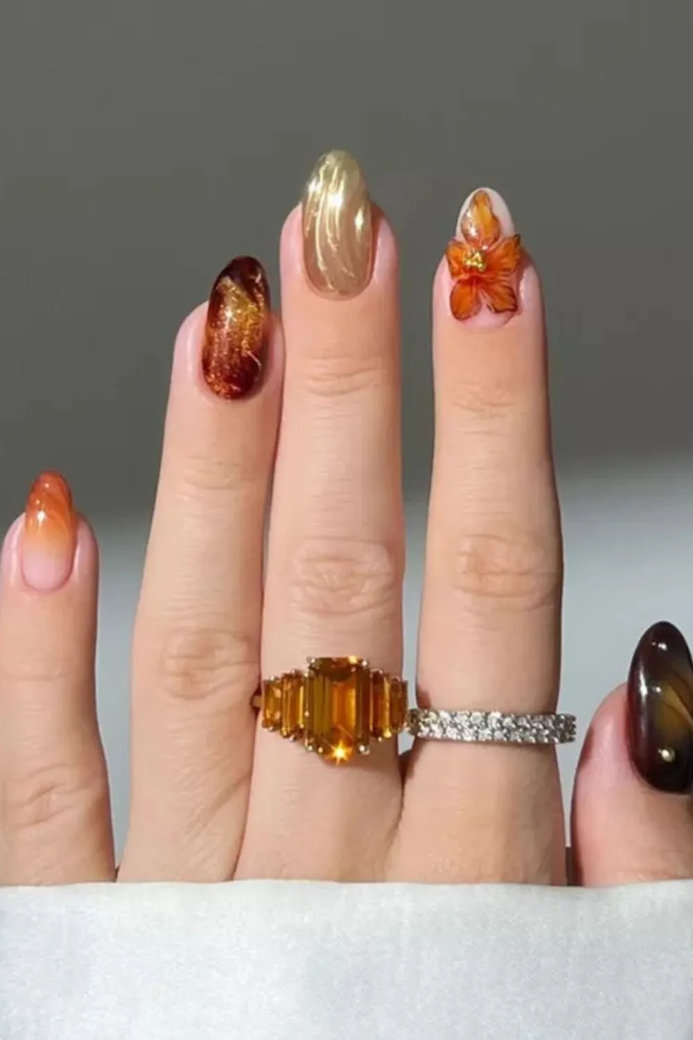 "Rustic Fall Western Nails - 3D Flower and Metallic Autumn Design"