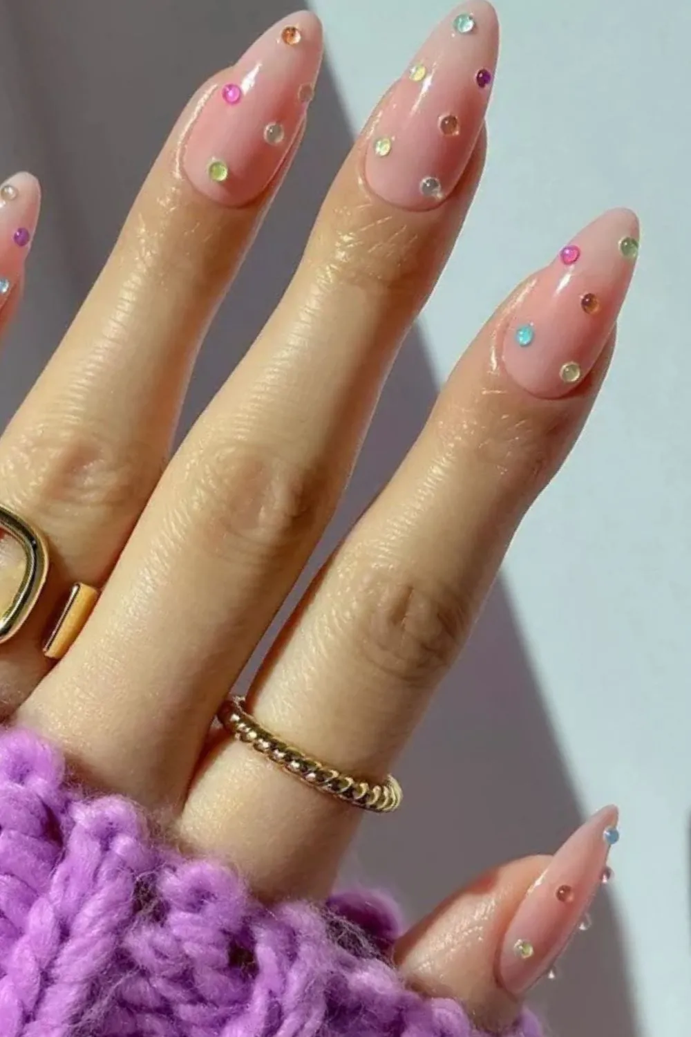 "Rhinestone Studded Nude Nails - Bejeweled Western Nail Art"