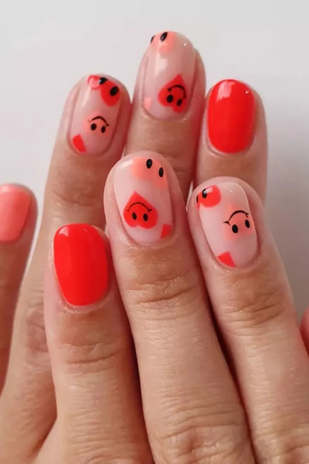 Cartoon Peach Nails – Bold and Playful Peach Face Nail Art for a Fun Look