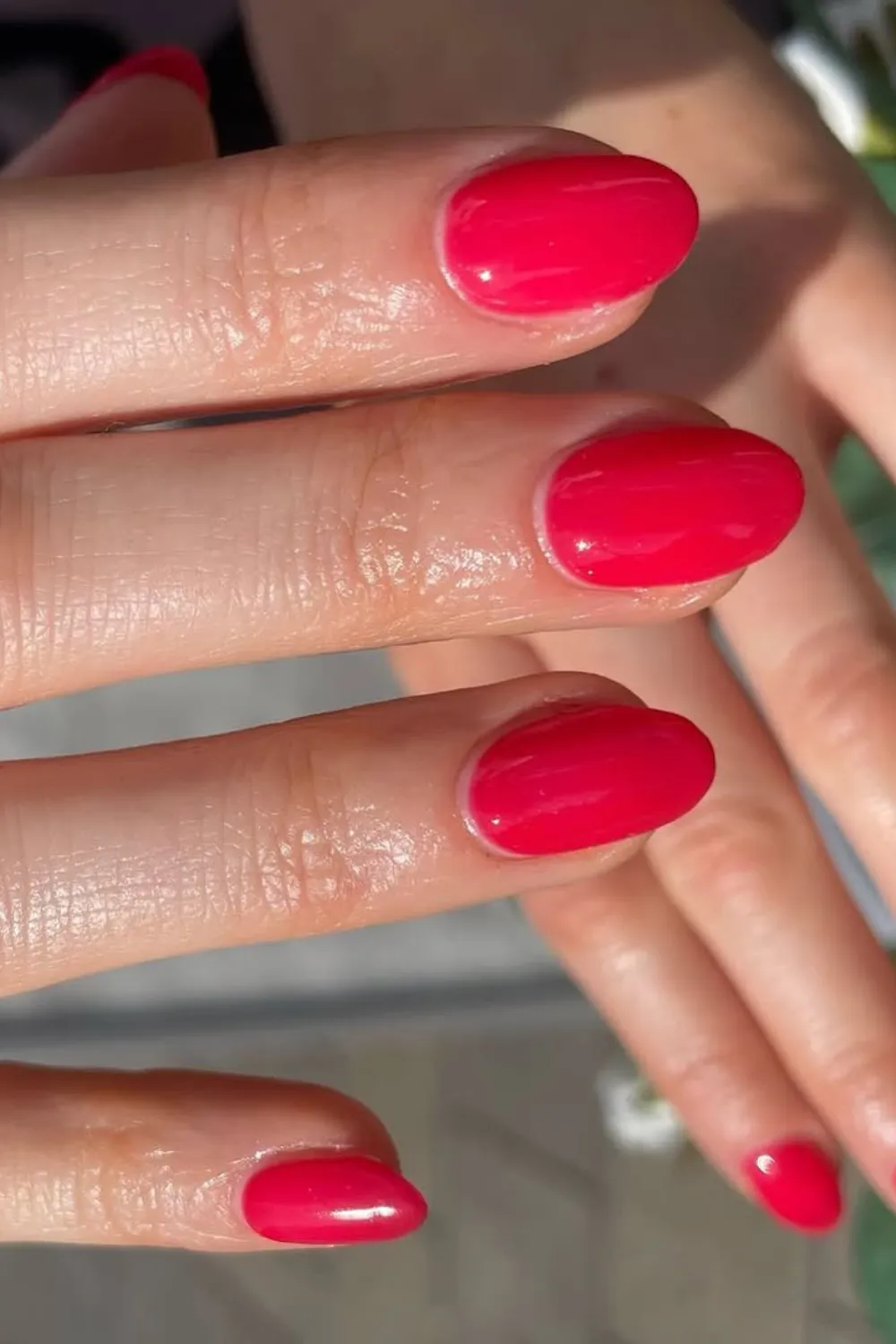 Cherry Red Spring Nails - Vibrant cherry red nails with a fresh pinkish tone.