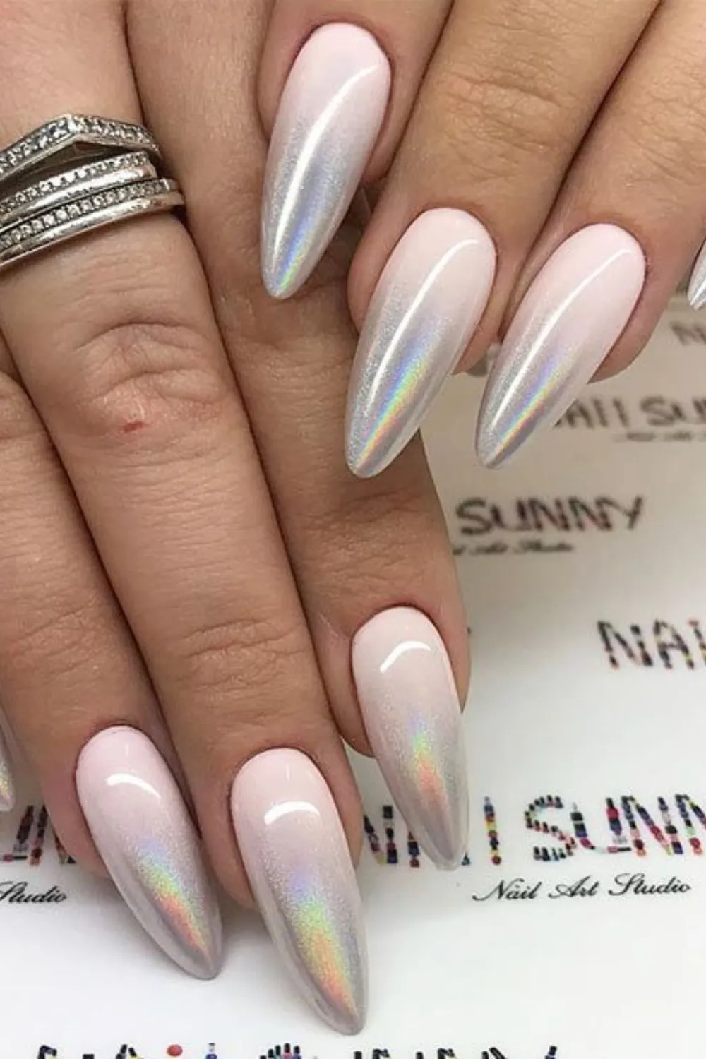 Chrome Almond Nails 2025 - Reflective chrome polish on almond shaped nails 2025