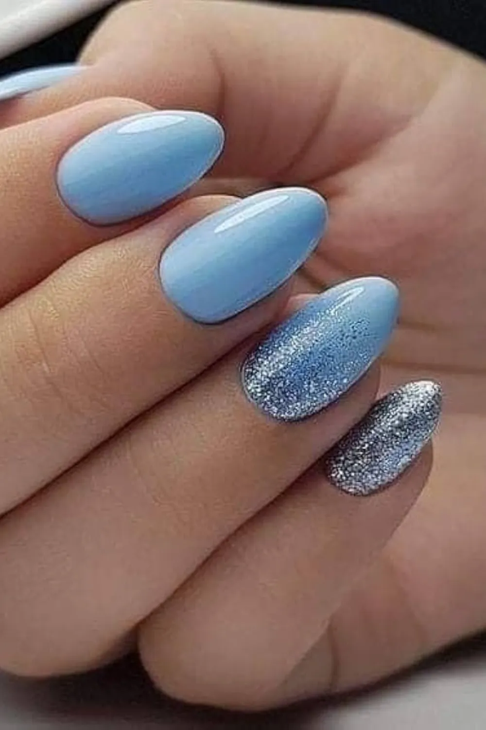 Glitter Sky Blue Nails - Sparkling sky blue glitter nails with a glossy finish.