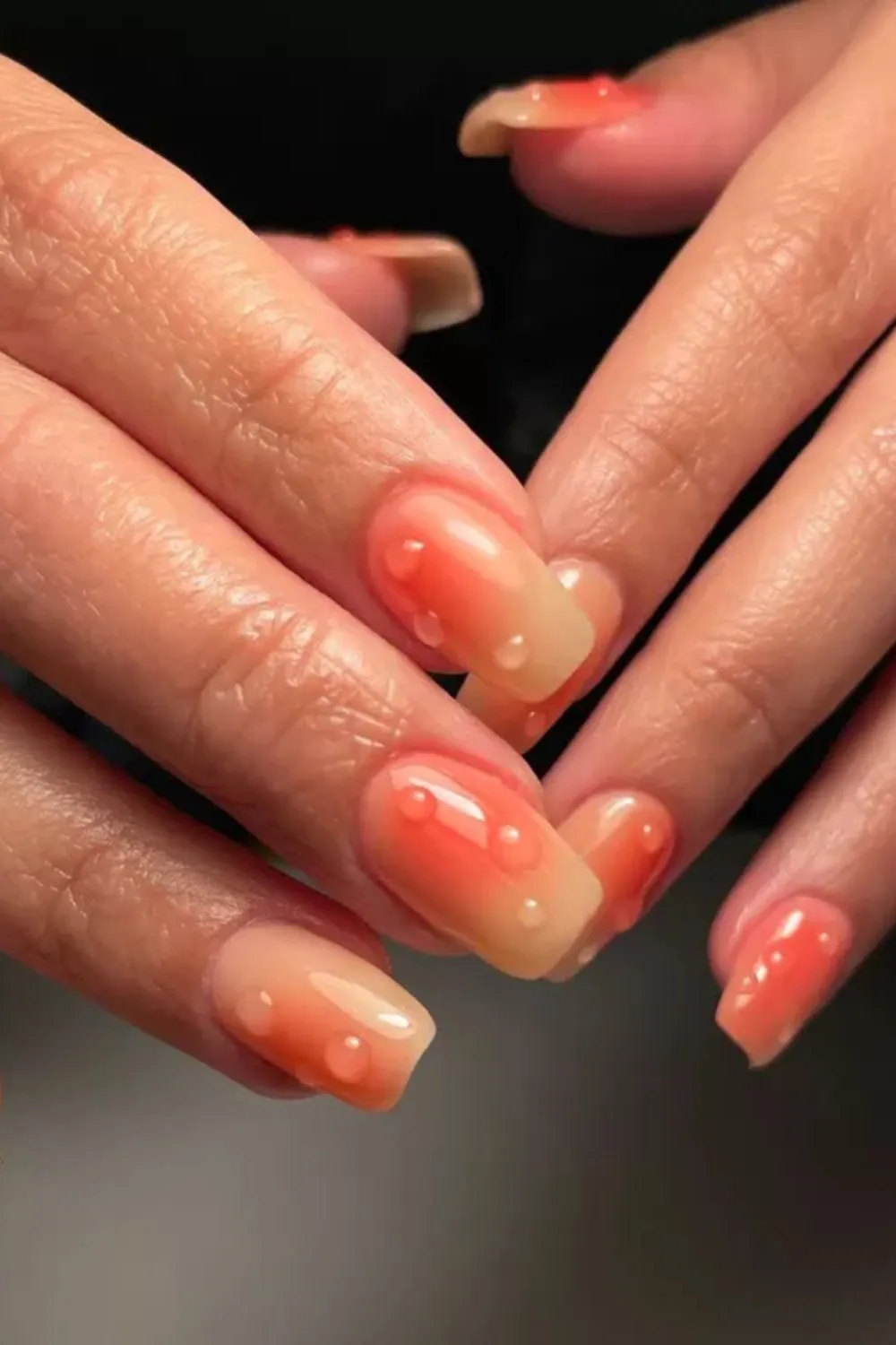 Jelly Peach Nails With Dew Drops – Glossy Gradient Nails Inspired by Juicy Peaches