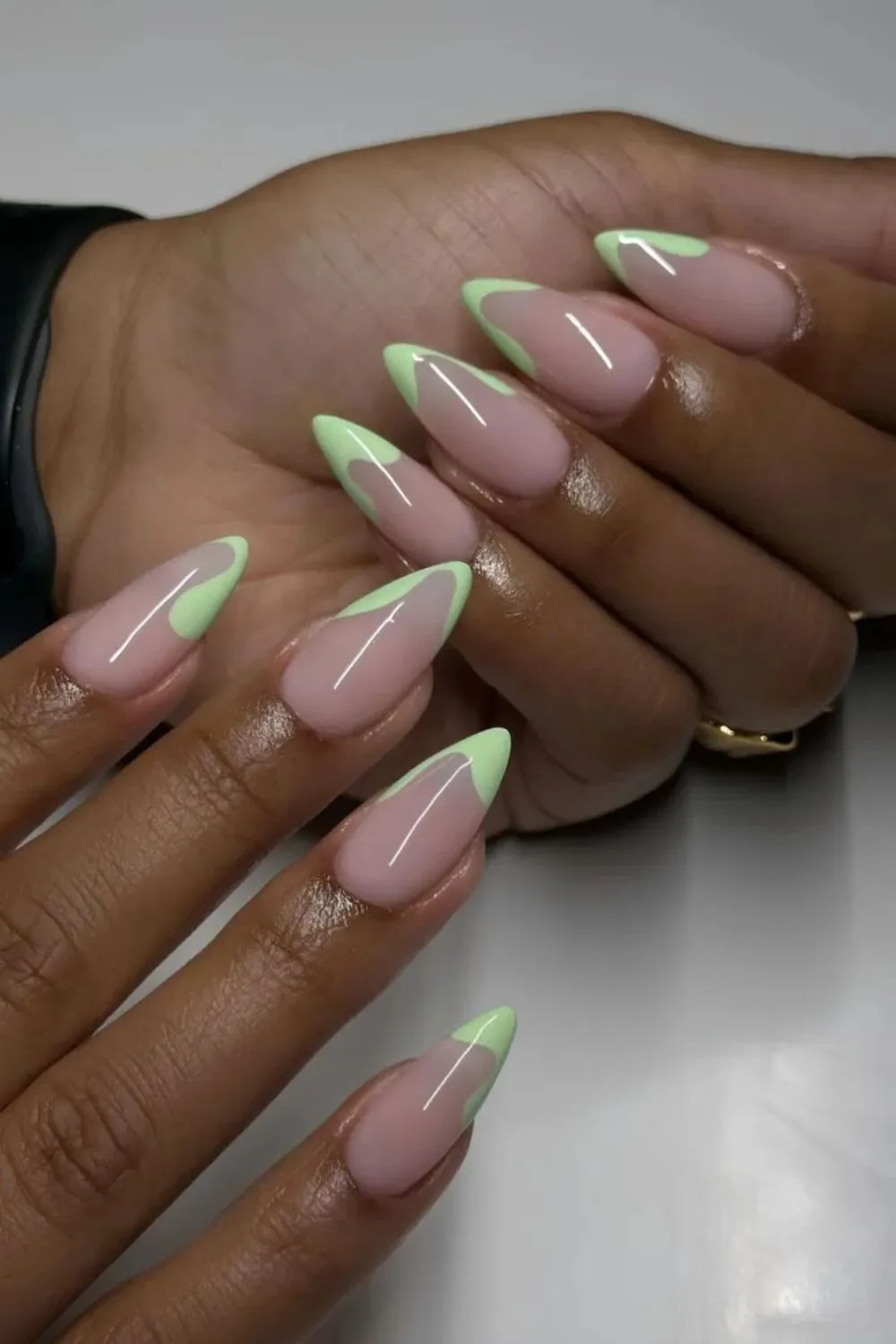 Neon Green French Swirls – Vivid Green Abstract Nail Tips for Spring Energy