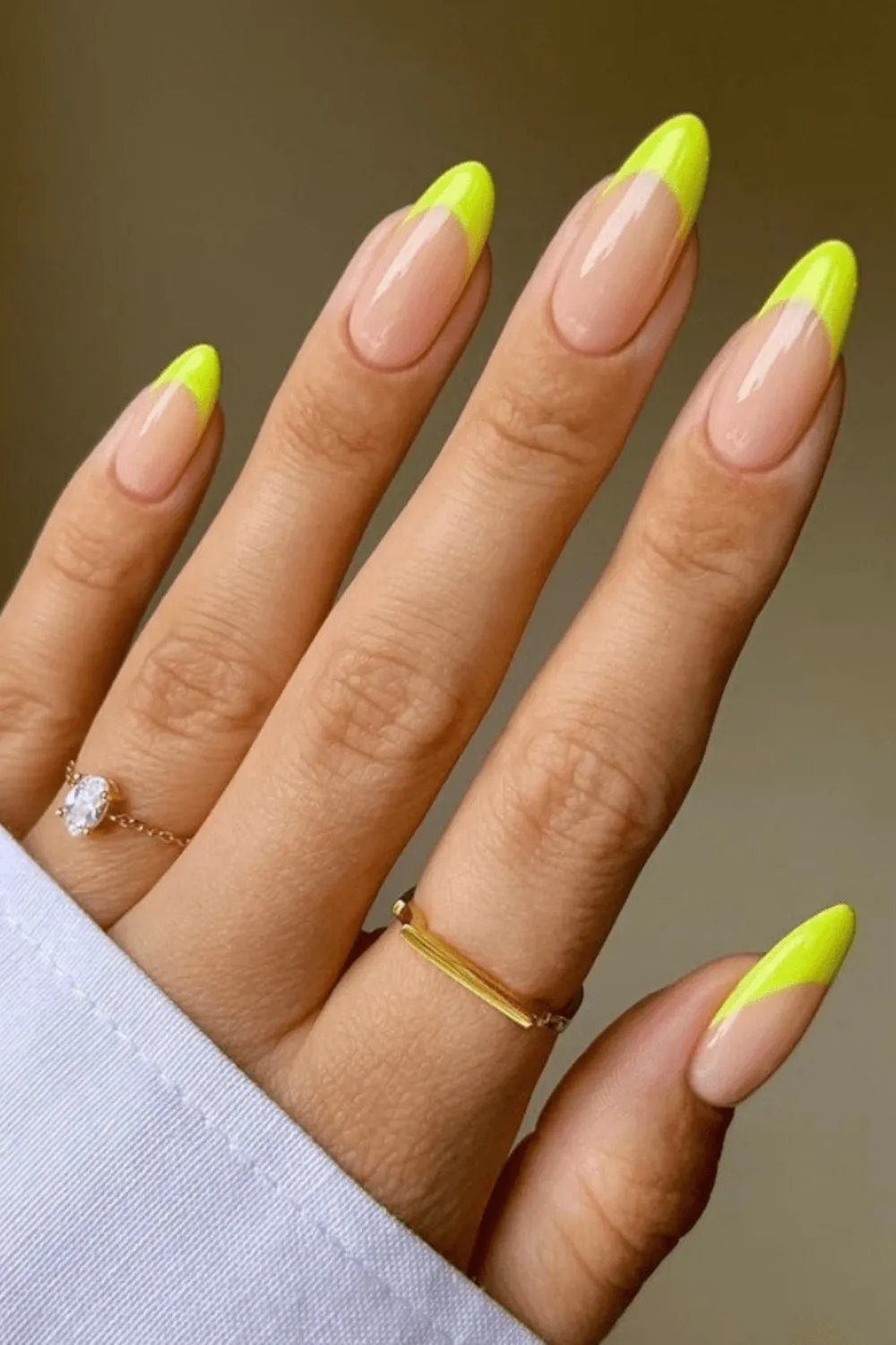 Neon Tip Almond Nails 2025 -Almond nails with bright neon French tips 2025