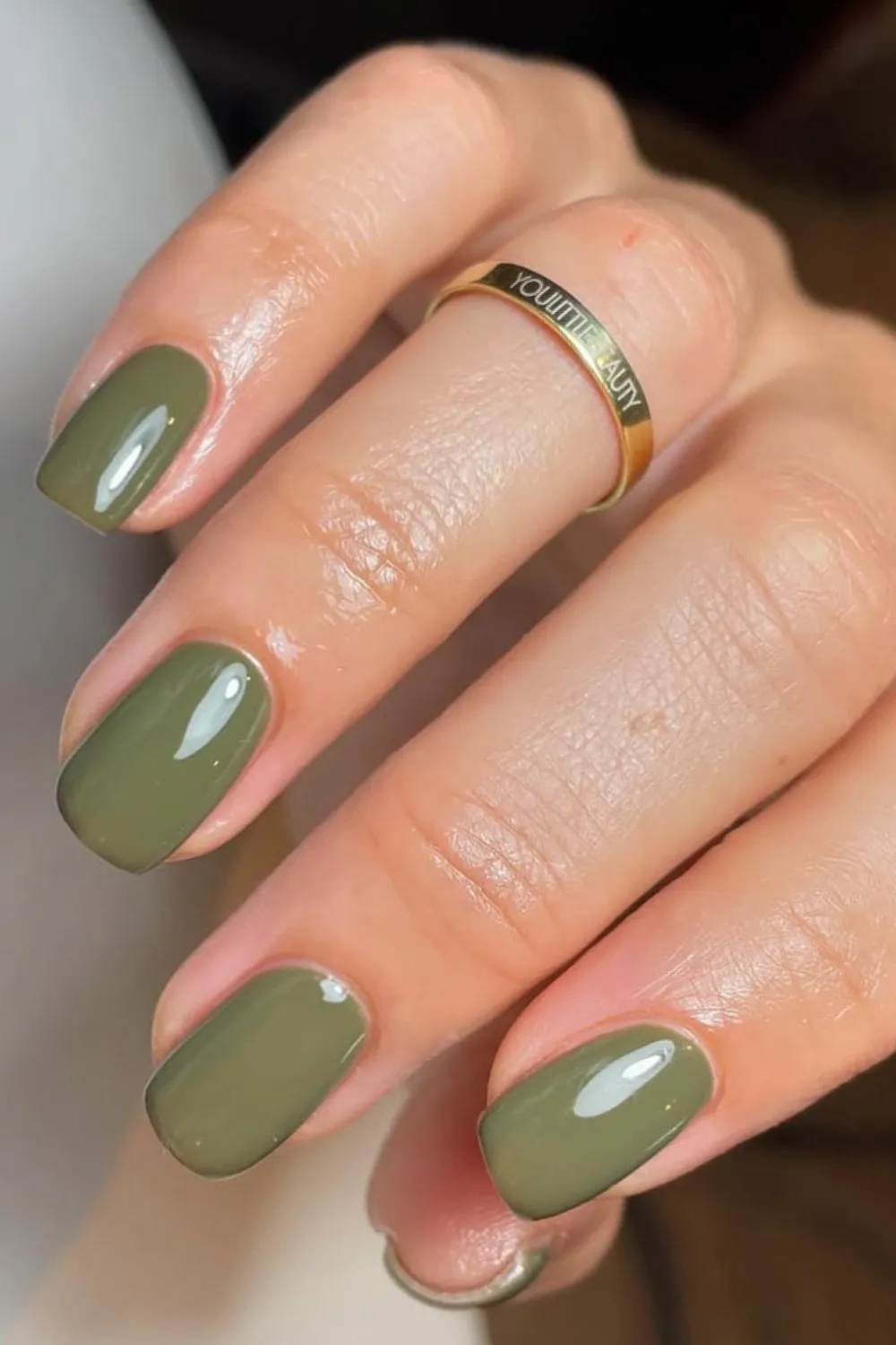 Olive Green Nails - Trendy olive green nails for a natural, earthy spring style.
