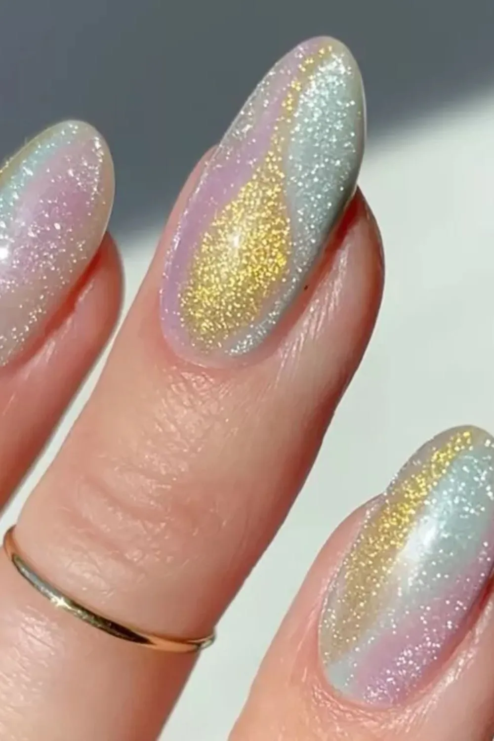 "Pastel Glitter Nails - Shimmering Western Sky Aesthetic"