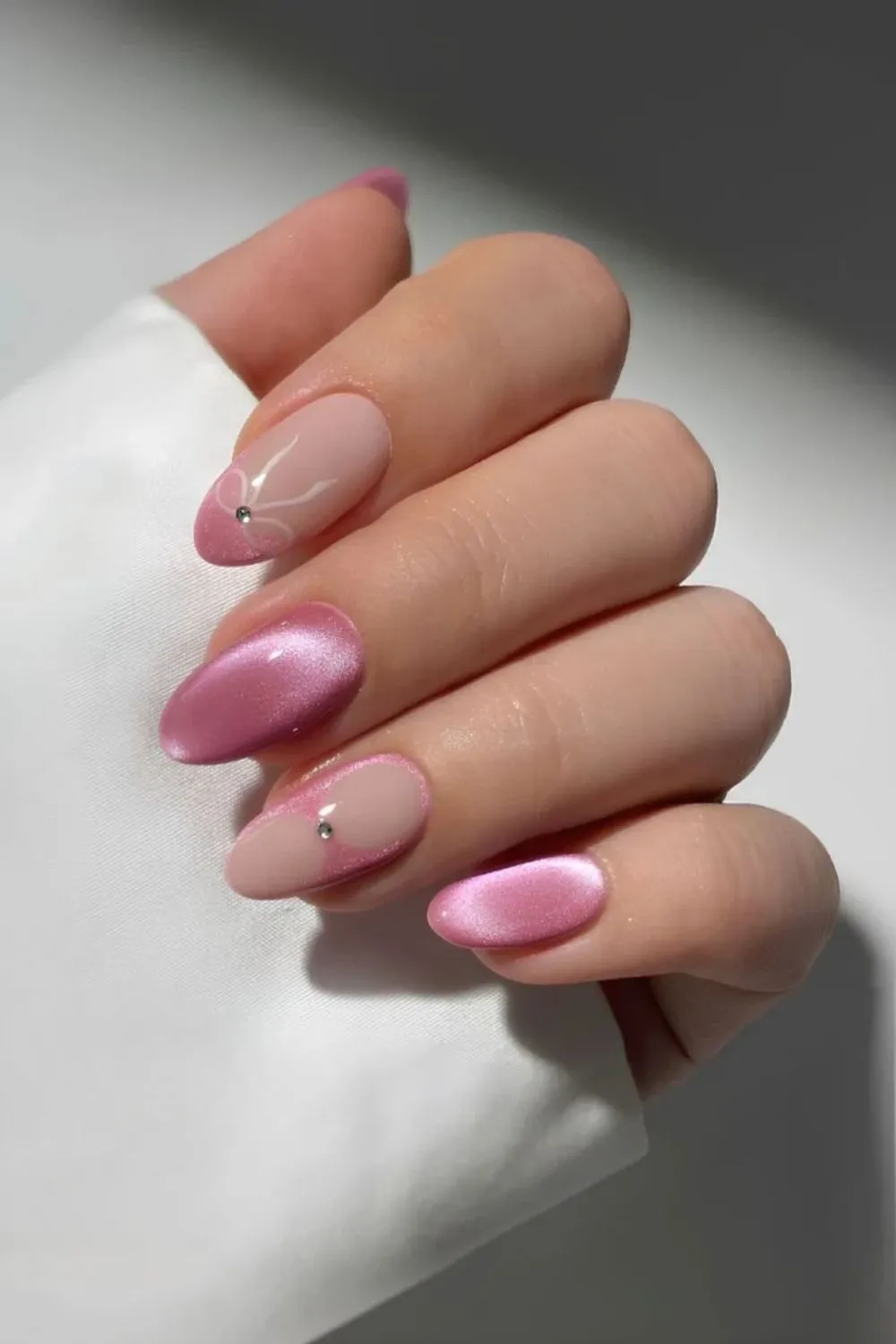 Velvet Pink Nails – Shimmering Pink Nails With Rhinestone Embellishments