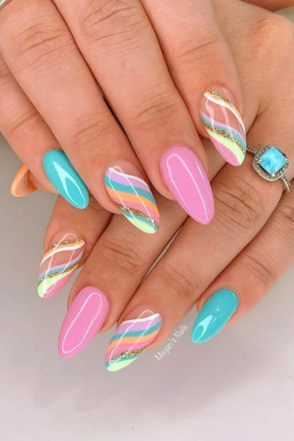 "Rainbow Stripe Pastel Nails - Colorful and Fun Nail Art"