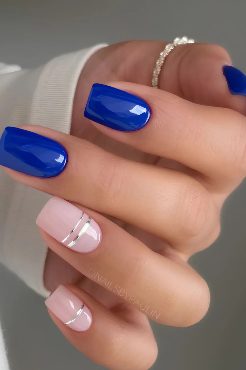 "Electric Blue and Nude Nails - Western-Modern Chic Contrast"