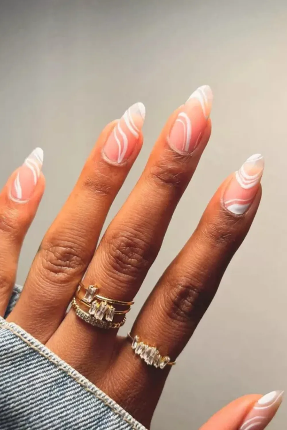 Sheer White Swirl Nail Art for Spring - Ethereal white swirl designs on nude spring nails