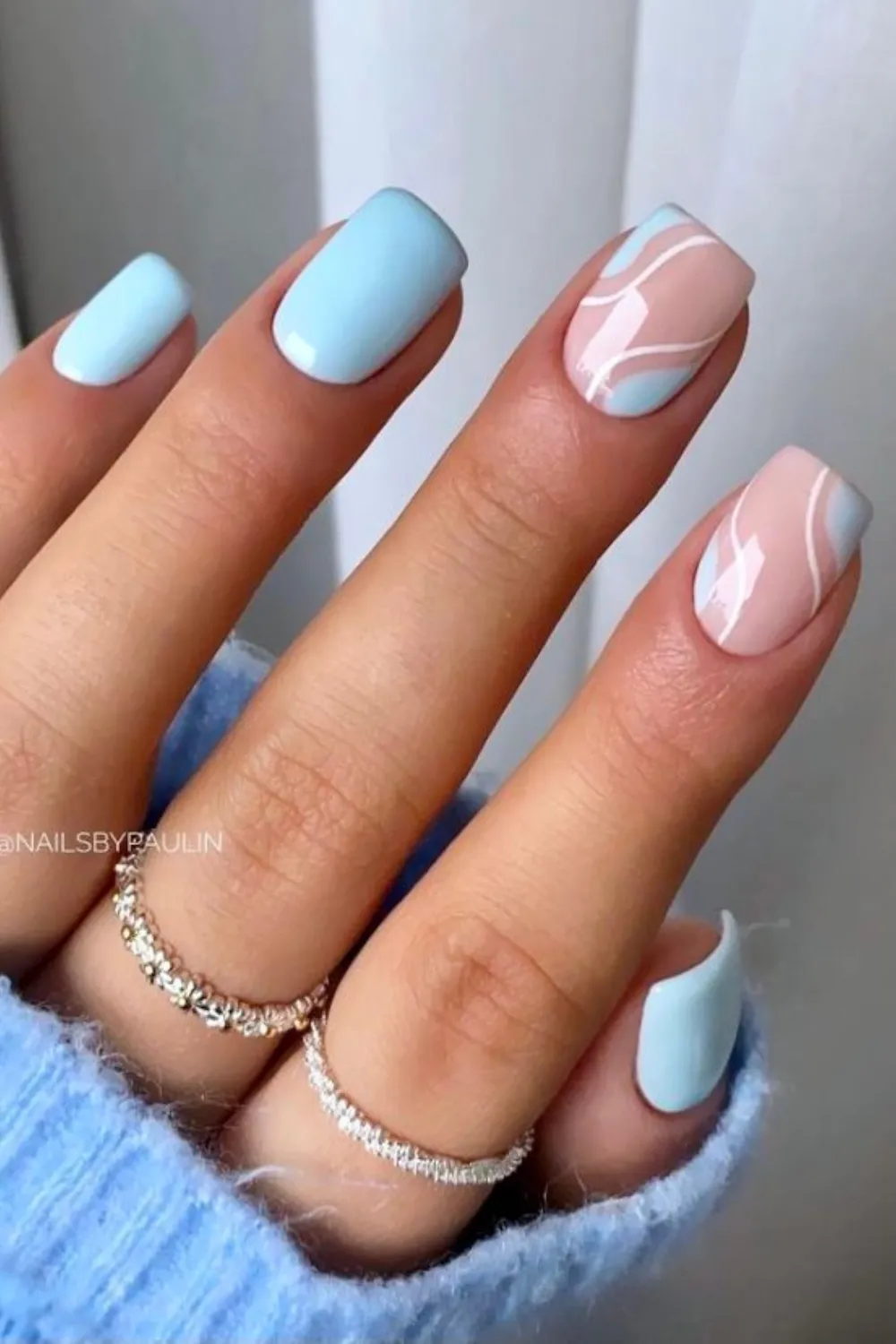 "Sky Blue Juicy Pastel Nails Minimalist Style" – Dreamy blue pastel nails for spring.