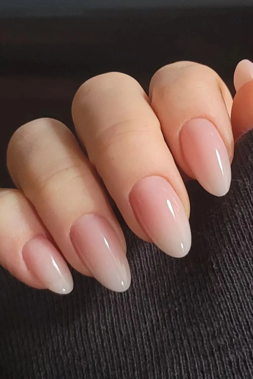 Neutral Pink Ombré Nails - Natural ombré nails in nude and pink tones with a soft glossy finish.