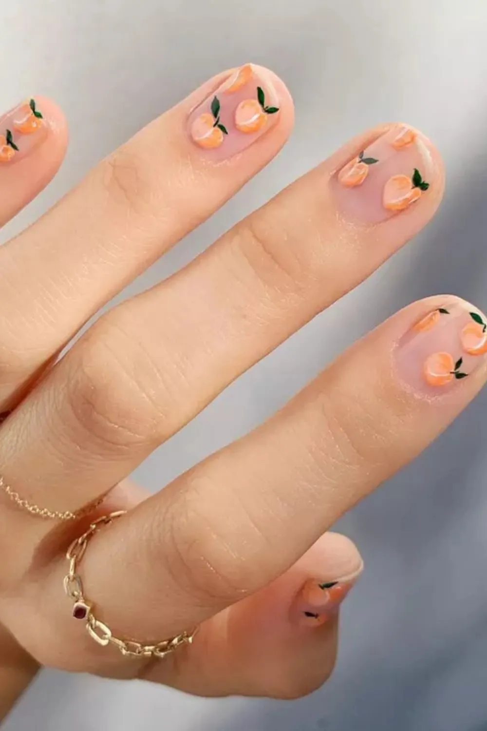 Mini Peach Nail Art – Cute Tiny Peach Designs on Short Natural Nails