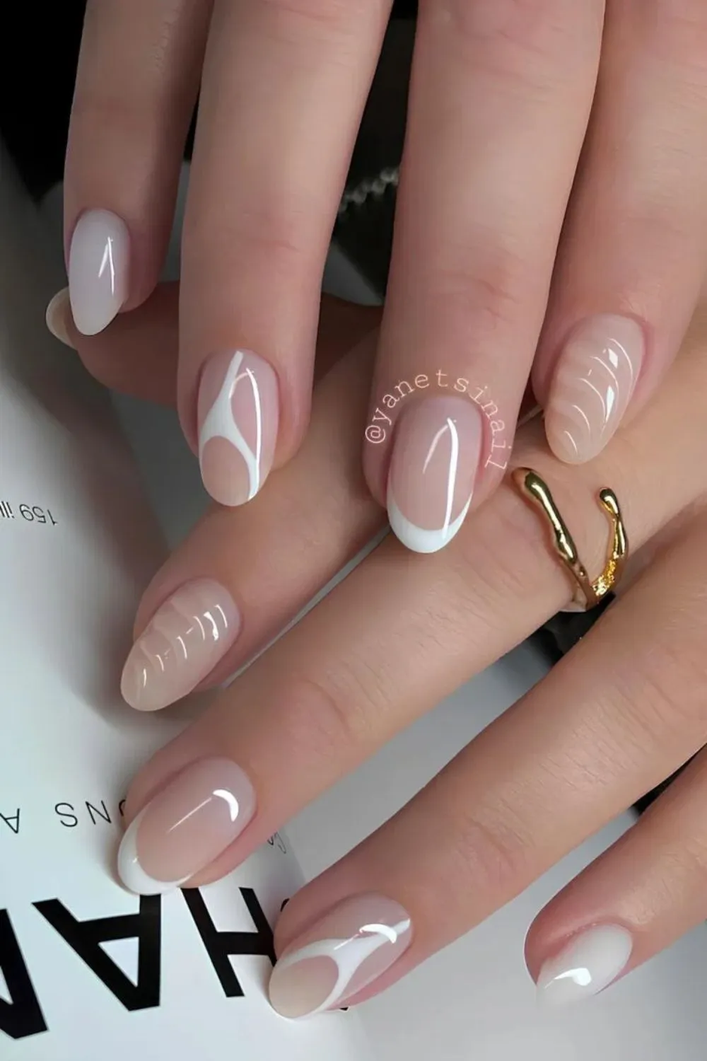 Modern White French Swirl Nails – Elegant Nails With White Tips and Artistic Lines