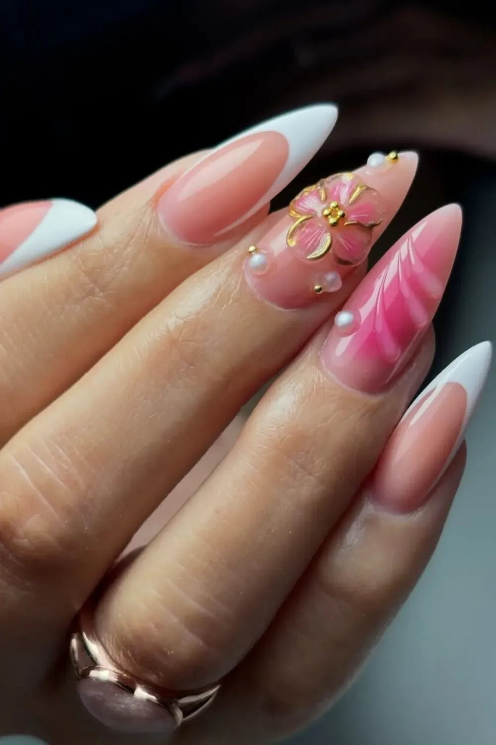 Textured acrylic nails with vibrant relief designs