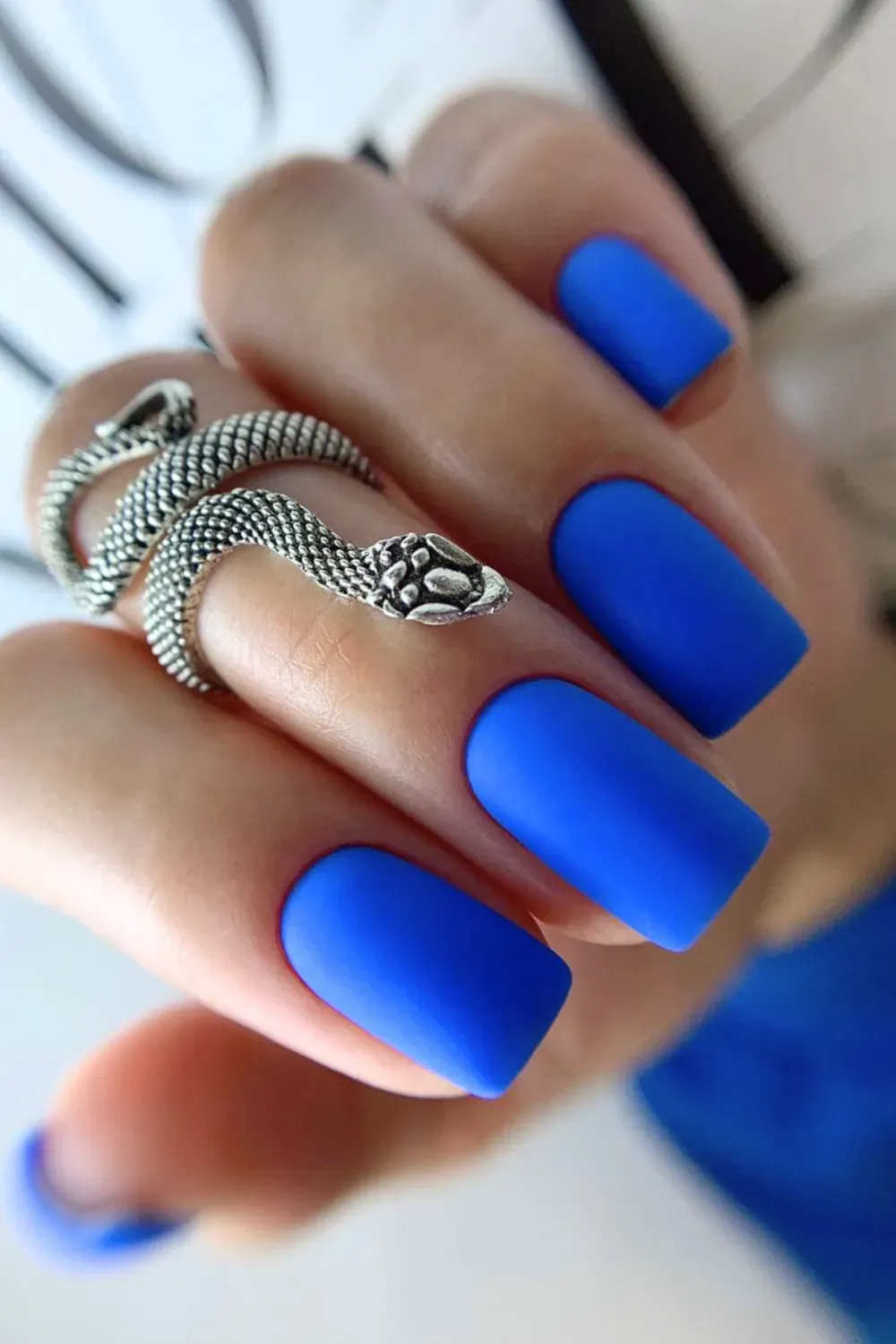 Bold Matte Blue Nails - Statement-making bold matte blue nails, perfect for a chic and sophisticated style.