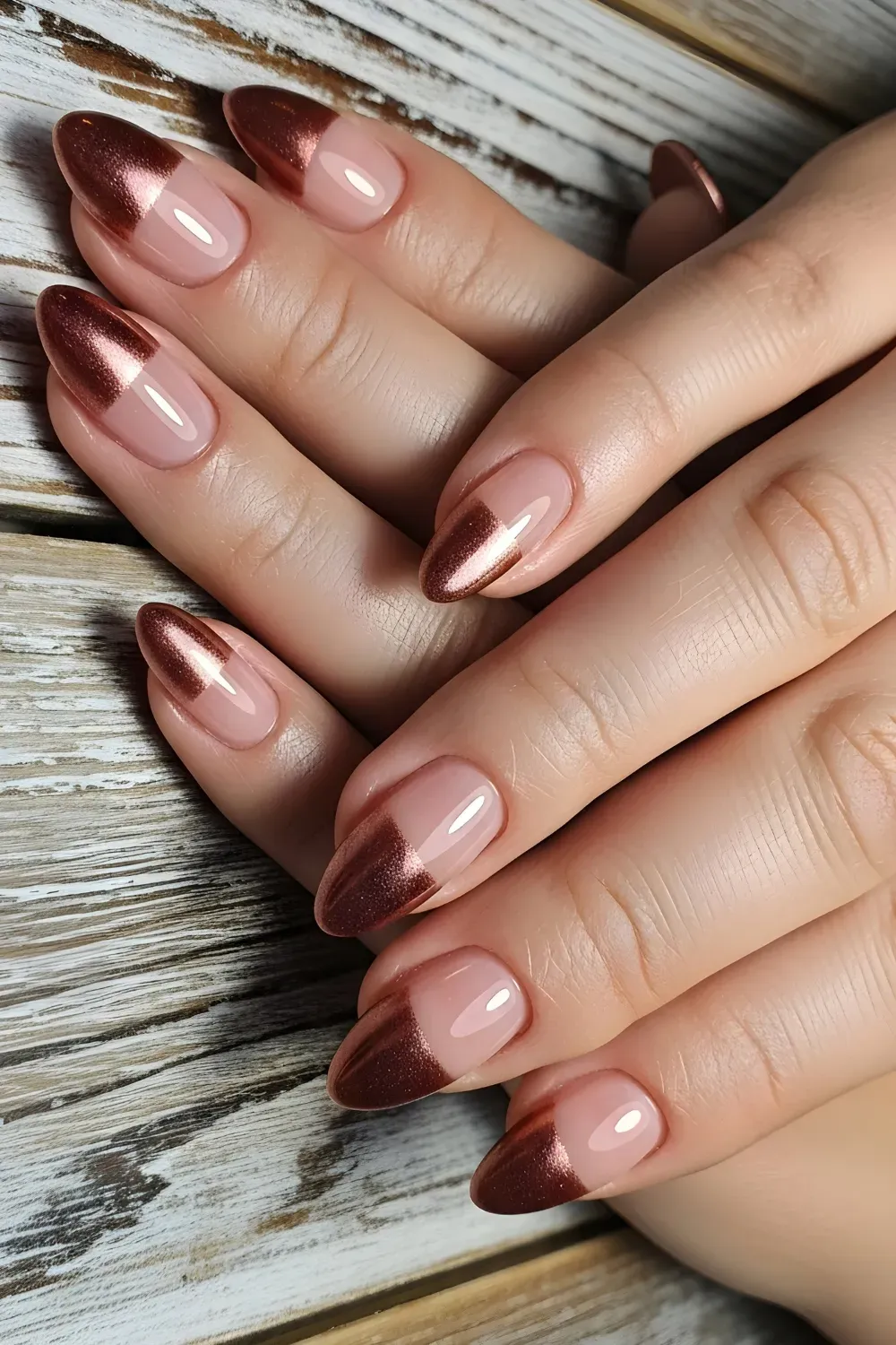 Bronze metallic French tip nails - Chic metallic bronze French tip nails