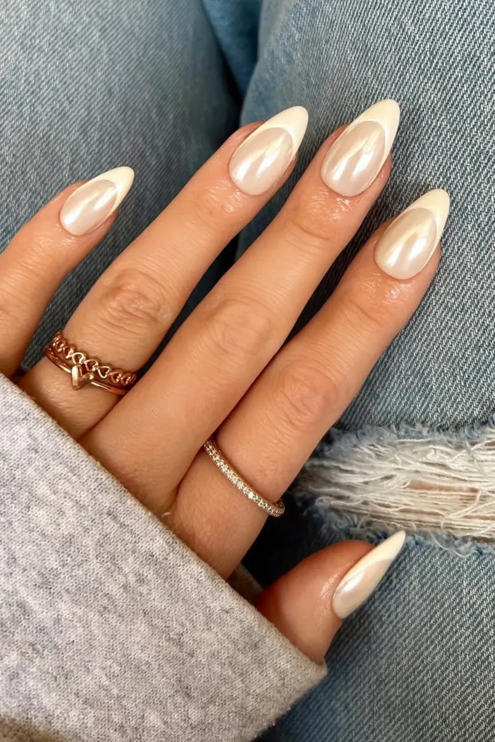 Chic chrome French tip nails with a shiny finish