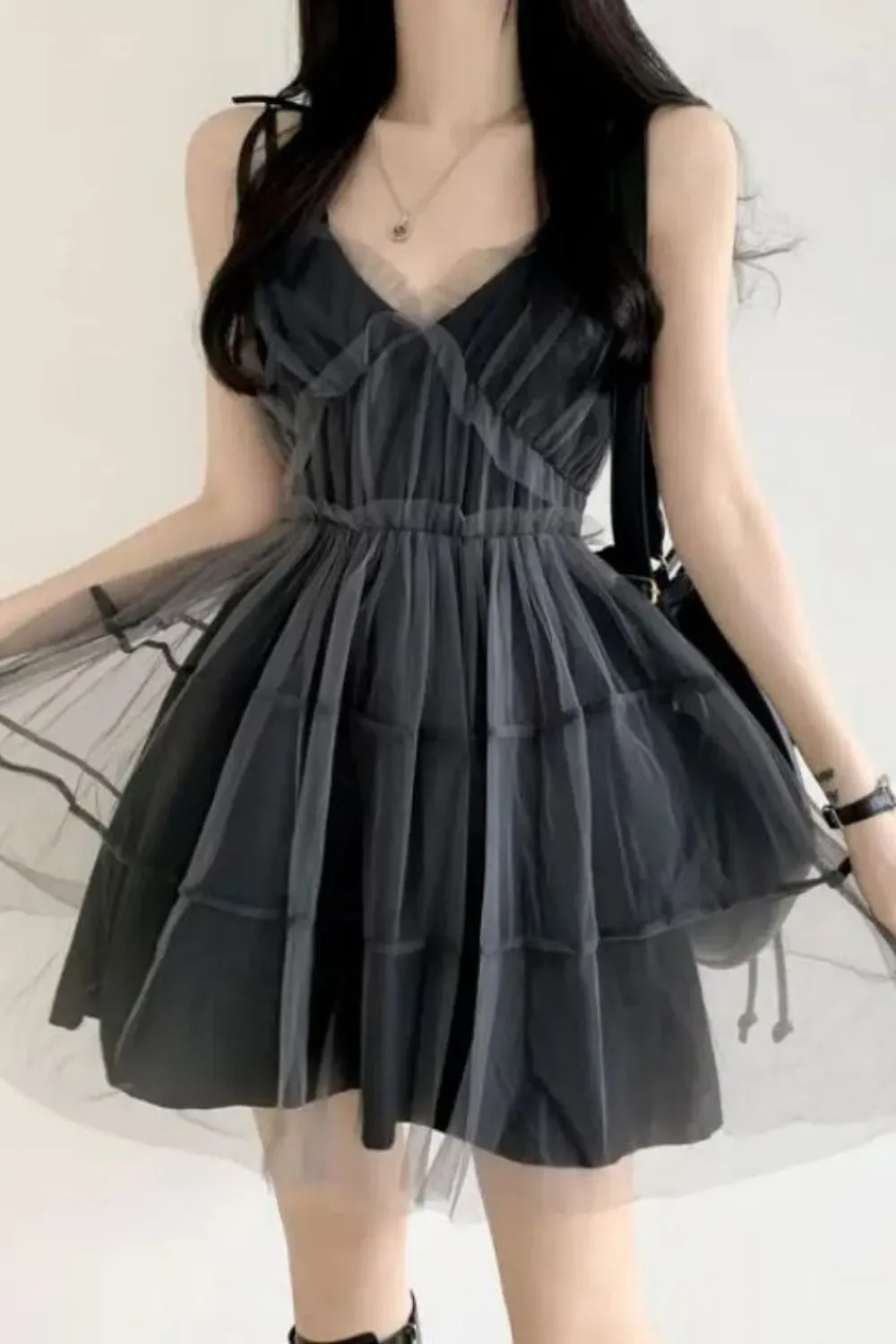 Black Tulle Babydoll Dress with Combat Boots - Edgy Feminine Look