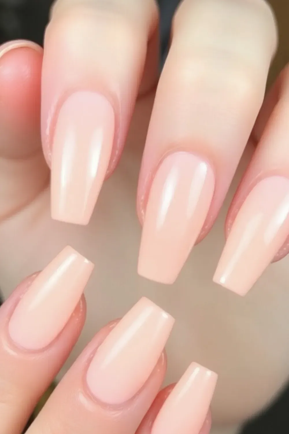 Soft peachy nails with a delicate nude accent, perfect for a fresh, feminine spring look