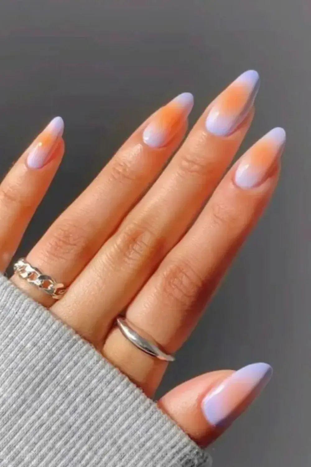 Citrus Ombré Almond Nails - Almond-shaped nails in peach and orange ombré fade