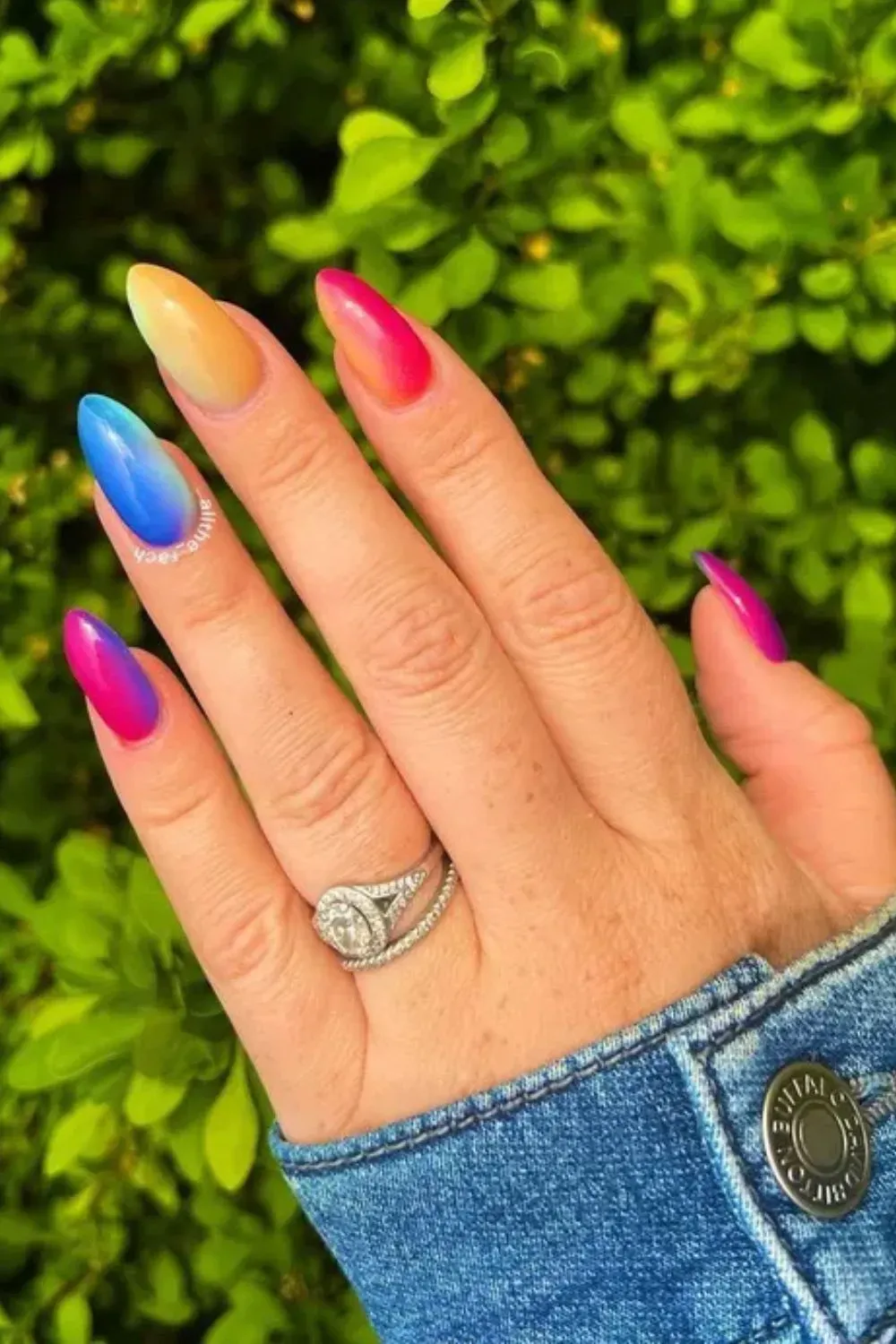 Sunset Aura Ombre Nails - Bright almond nails with aura blend in sunset-inspired color scheme
