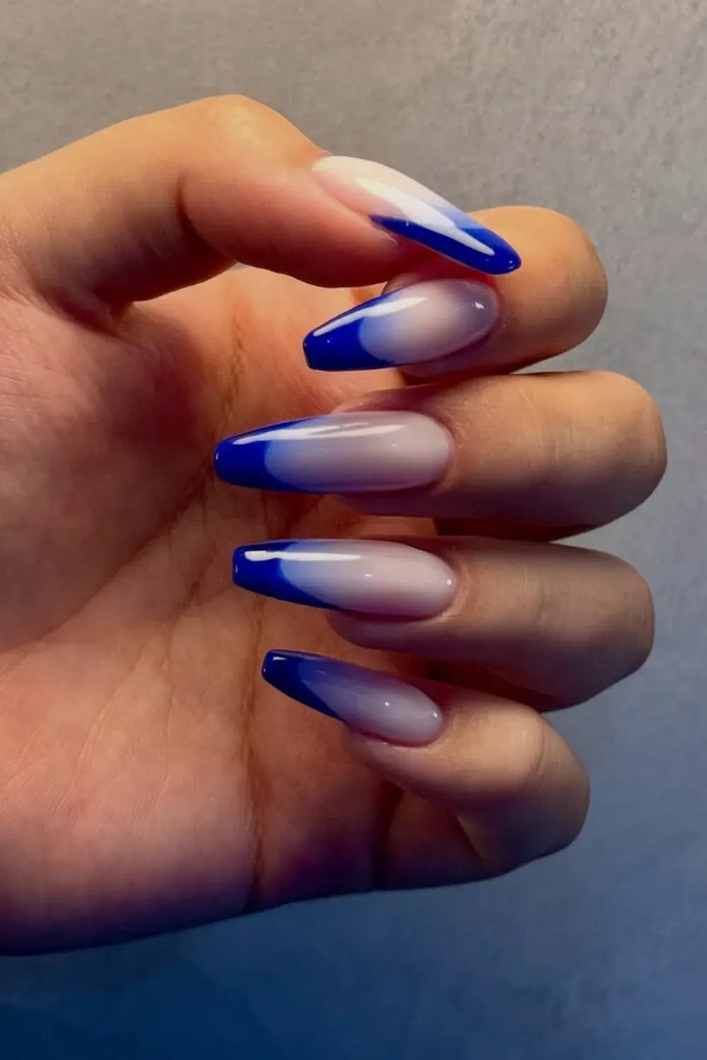 Classic Blue French Tip with a Twist - Dark blue nails with a soft ombré fade effect