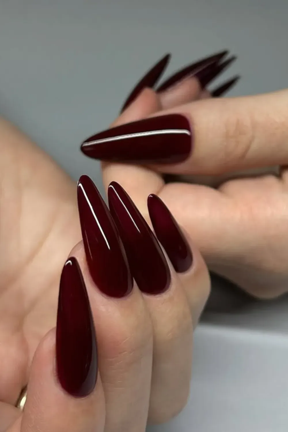 Burgundy Nail Design with Glossy Finish - Stunning glossy burgundy nails for a sophisticated Halloween look.