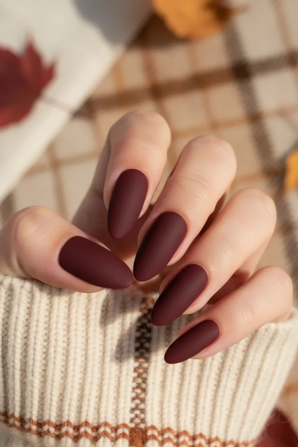 Burgundy Matte Fall Nails - Elegant burgundy matte nails, perfect for a sophisticated fall look