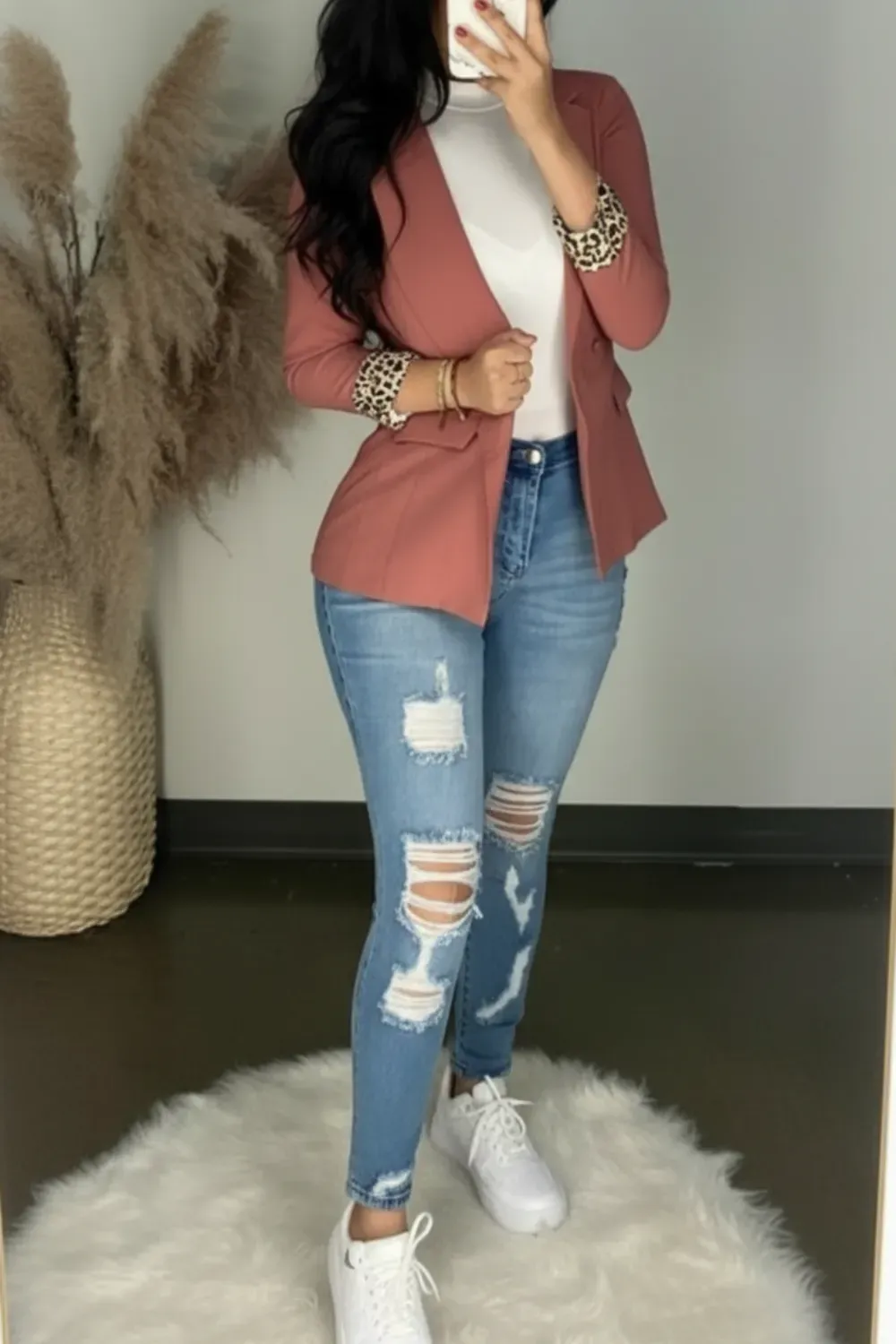 Casual Blazer and Jeans Fall Style - Casual chic fall look featuring a blazer, jeans, and boots.