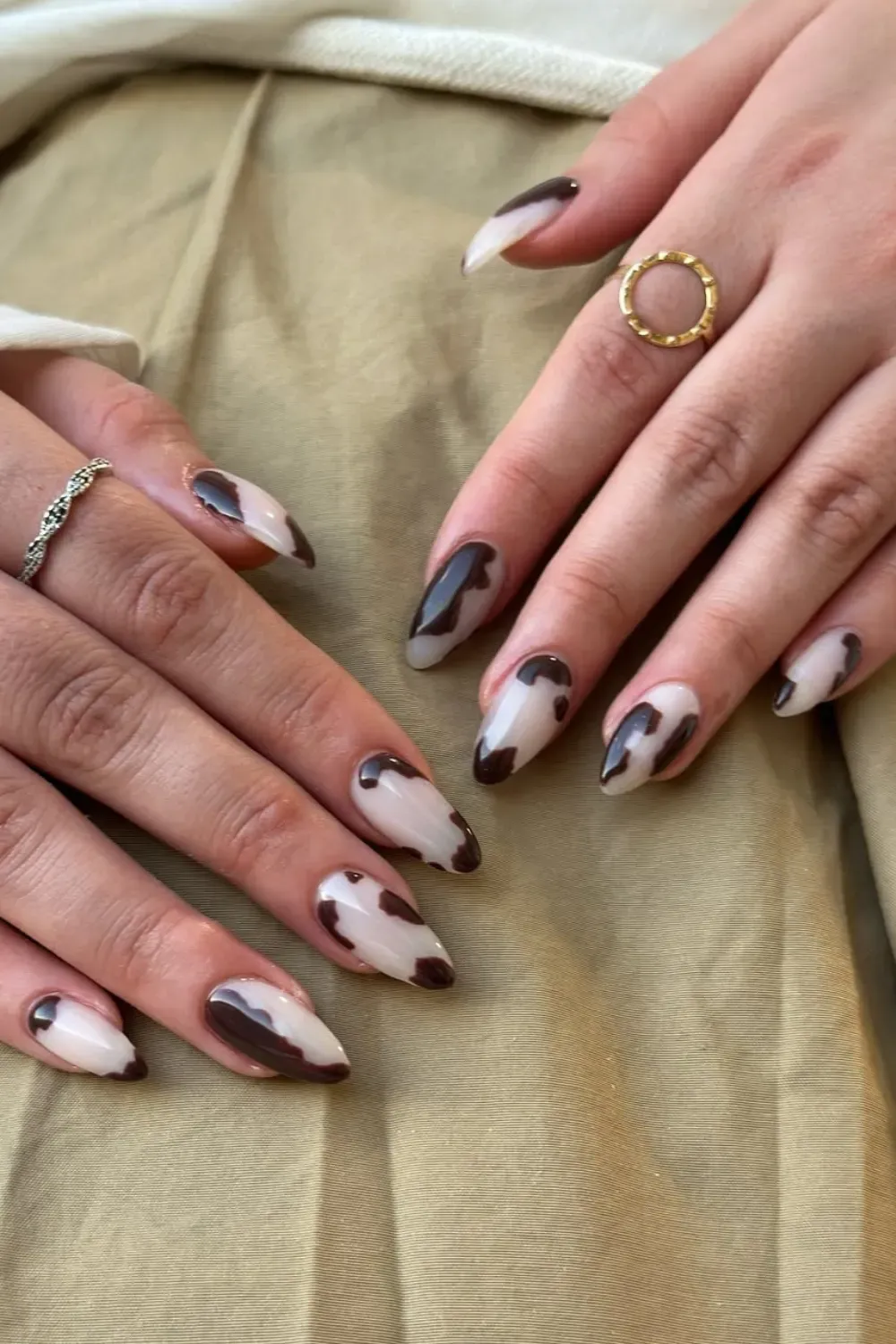 Chocolate Nail Design with Gold Accents - Elegant chocolate manicure with gold jewelry and a crochet cover-up. Perfect for spring and summer.