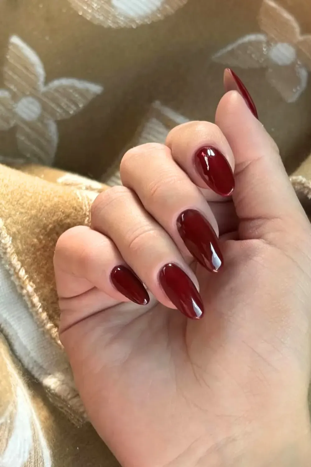 Deep Red Classic Nails - A stunning deep red nail design with a glossy finish, perfect for fall