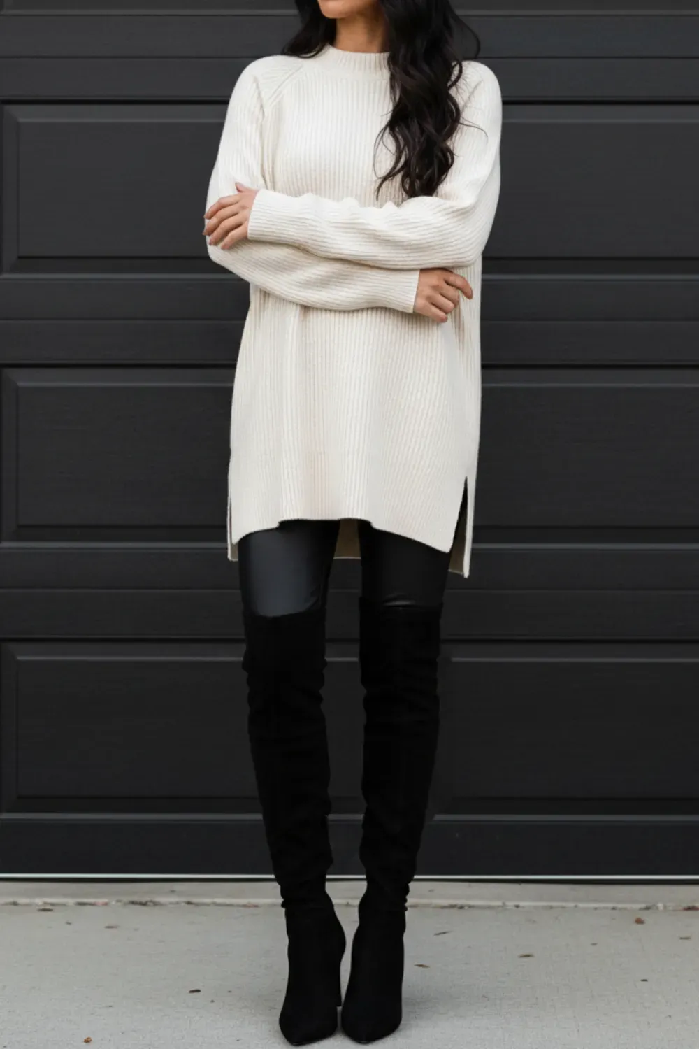 Cozy Sweater and Over-the-Knee Boots - A cozy sweater paired with over-the-knee boots, a warm and stylish fall outfit