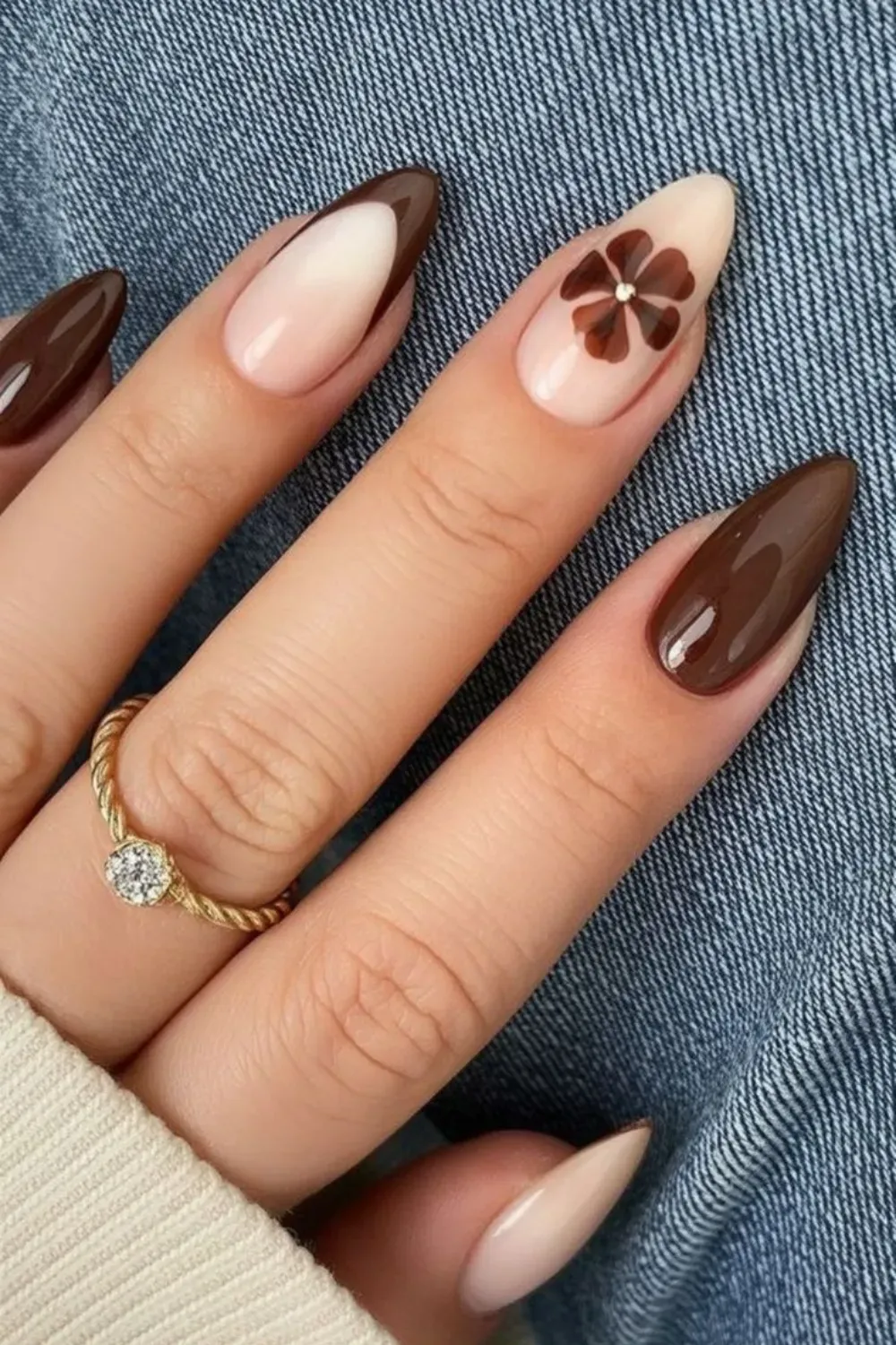 Flower Brown Nails - Creative brown nails with a floral design, adding a playful touch to your fall style