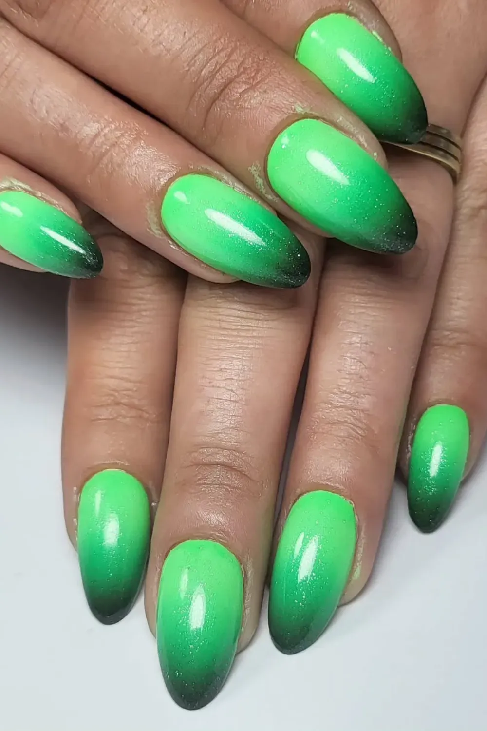  Forest Green Ombre Nails - Ombre nails with a transition from deep forest green to a lighter hue for a chic fall design.