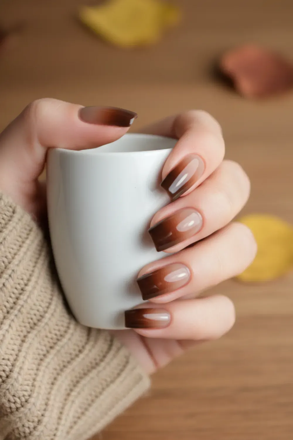 Brown Ombre Nails - Elegant brown ombre nails transitioning from light caramel to dark chocolate for a chic fall vibe