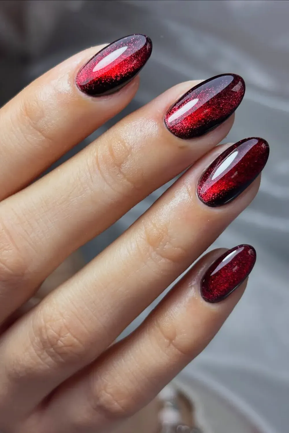 Sparkling Red Ombre Nails - Ombre red nails with sparkling glitter for a glamorous autumn vibe