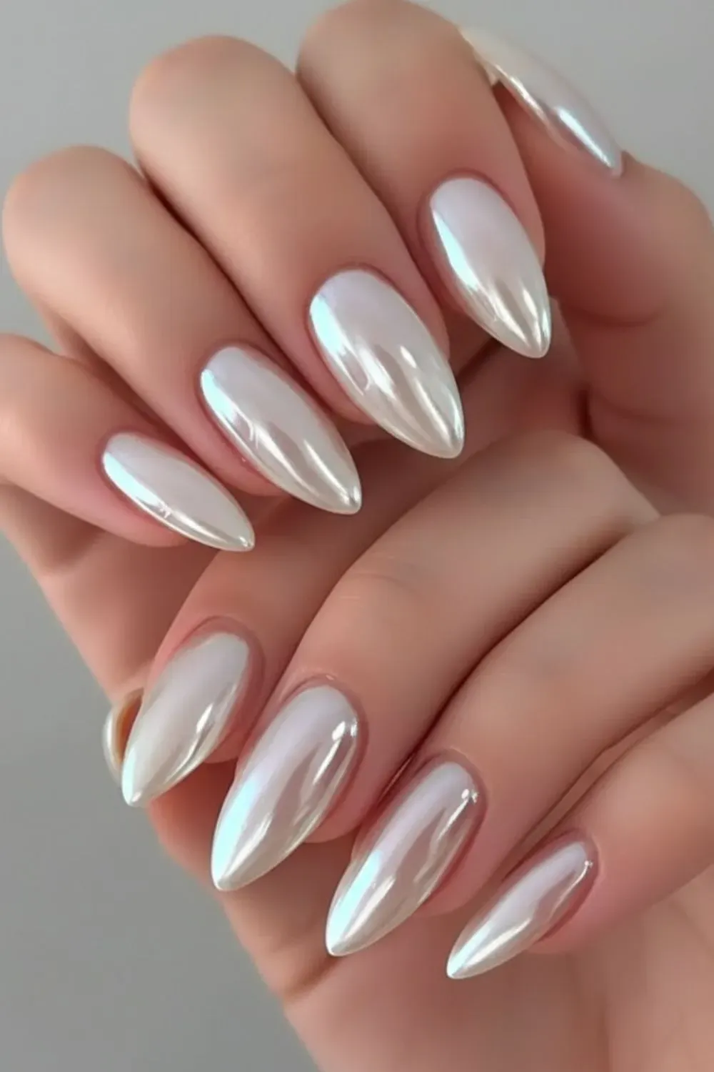 Sleek silver chrome nails with a shiny metallic finish.