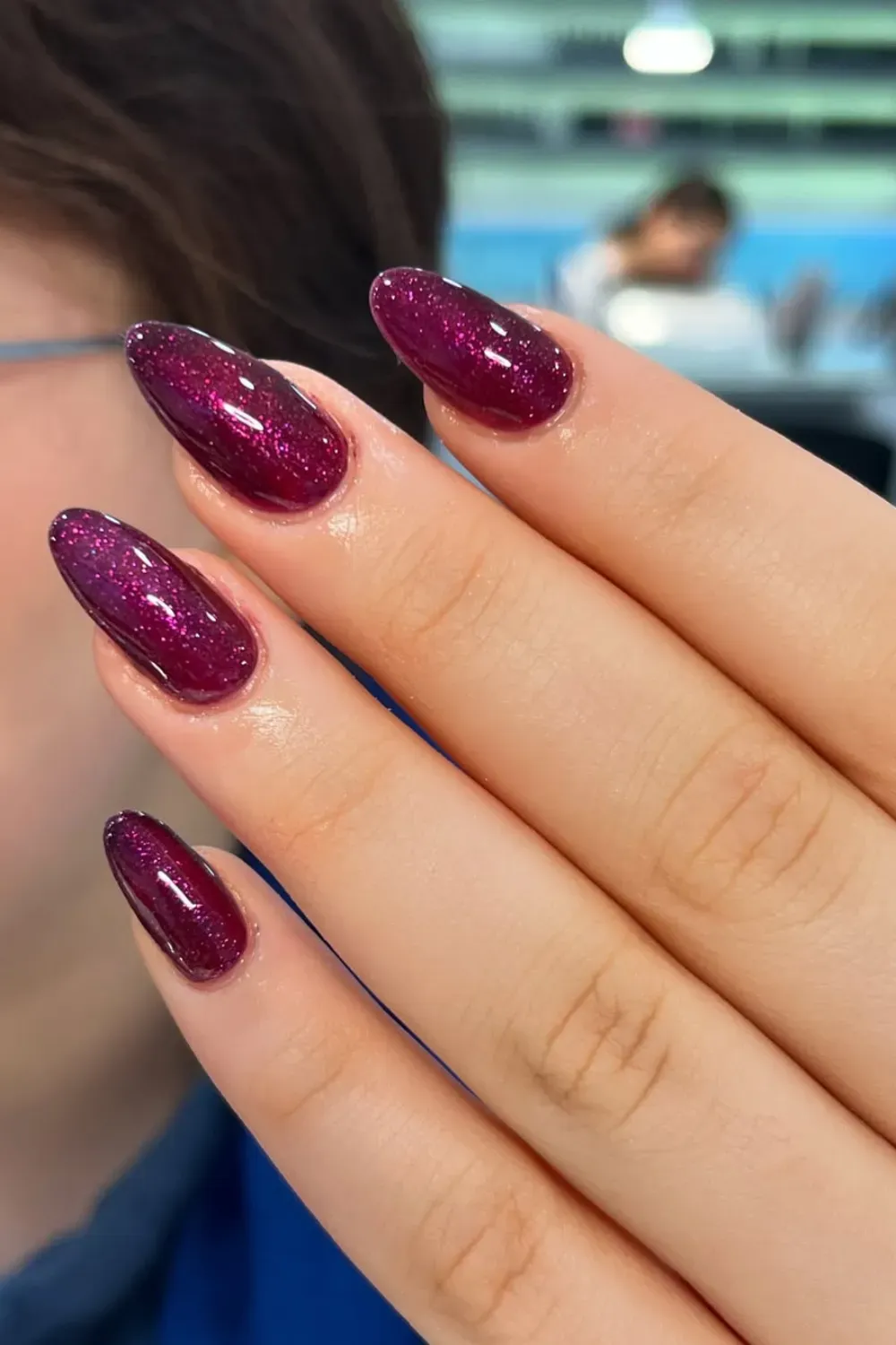 Sparkling Purple Fall Nails - Glamorous sparkling purple nails ideal for fall, showcasing a unique, sparkling design