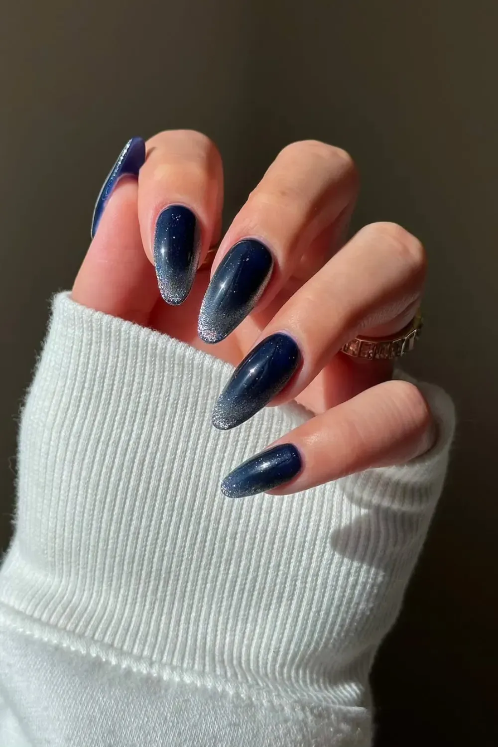 Velvet Ombre Nails with Cat Eye Powder Image - Velvet ombre nails in anthracite, mixed with cat eye powder, offering a sleek and modern Halloween look.