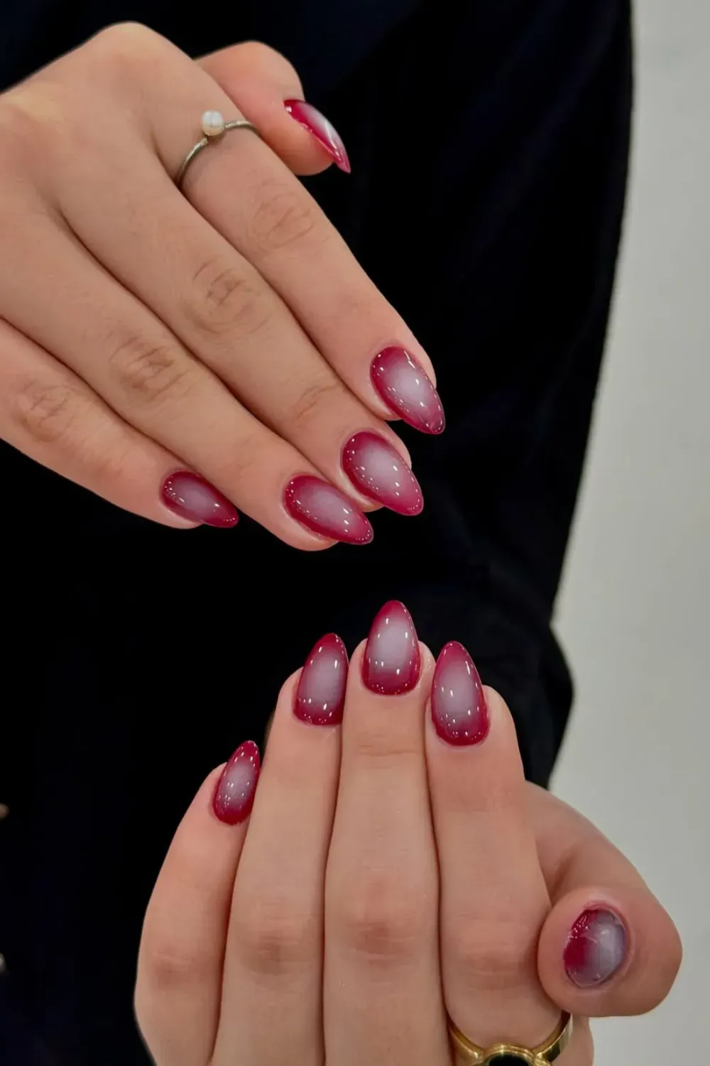  Red Ombré Nails for Fall - Vibrant red ombré nails with a smooth gradient transitioning from dark red to soft pink, perfect for autumn style.