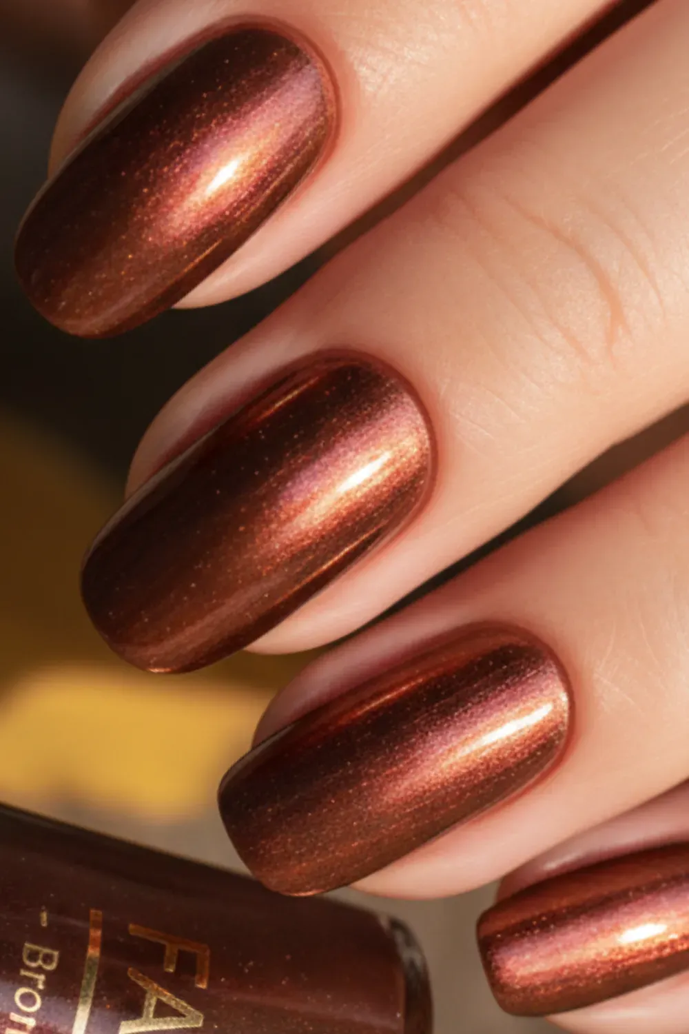 Bronze Metallic Nails - Shiny metallic bronze nails that reflect autumn’s rich colors, creating a warm and elegant finish