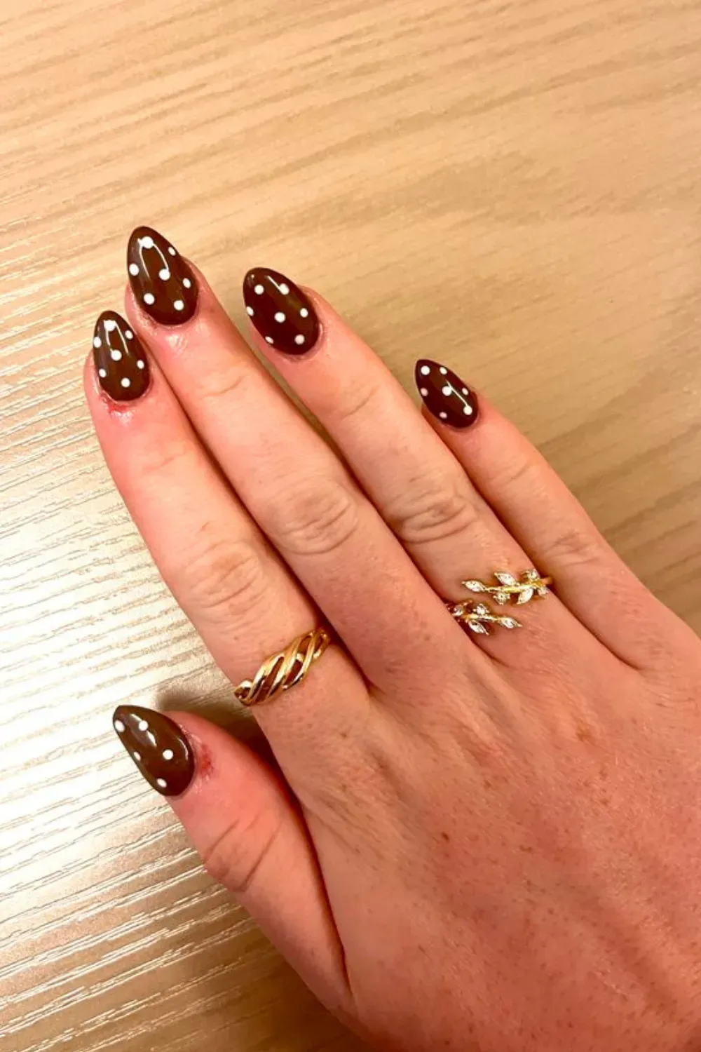 Chocolate Dots Nails - Brown nails with scattered beige or gold dots, offering a minimalist design with a playful twist