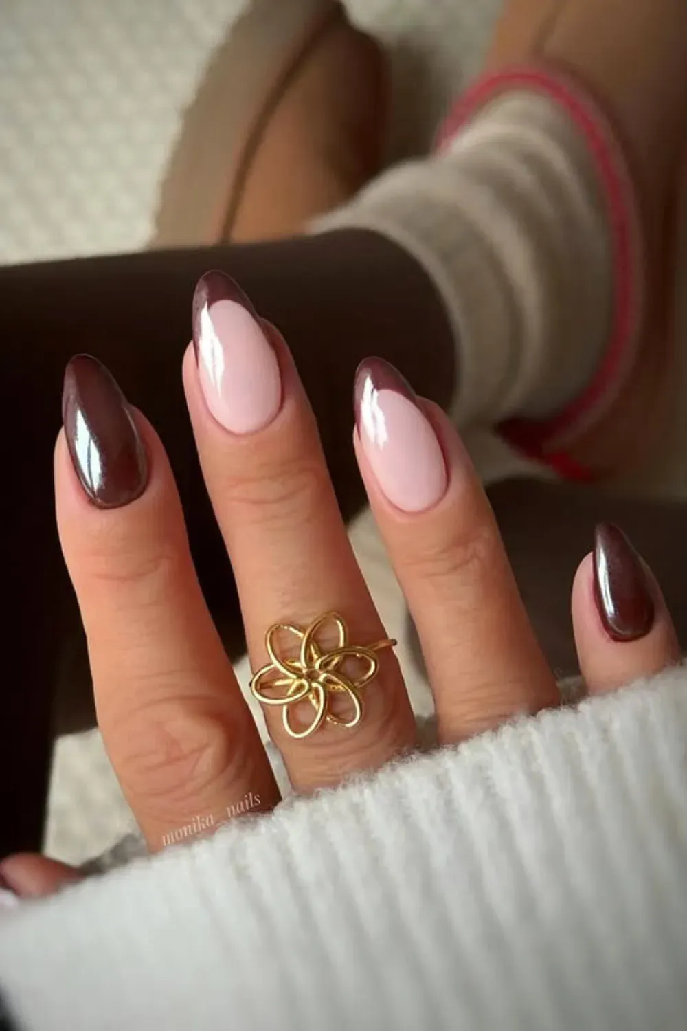 Metallic Chocolate Brown French: French tips in glossy, metallic chocolate brown for a warm and sophisticated twist on the classic design.