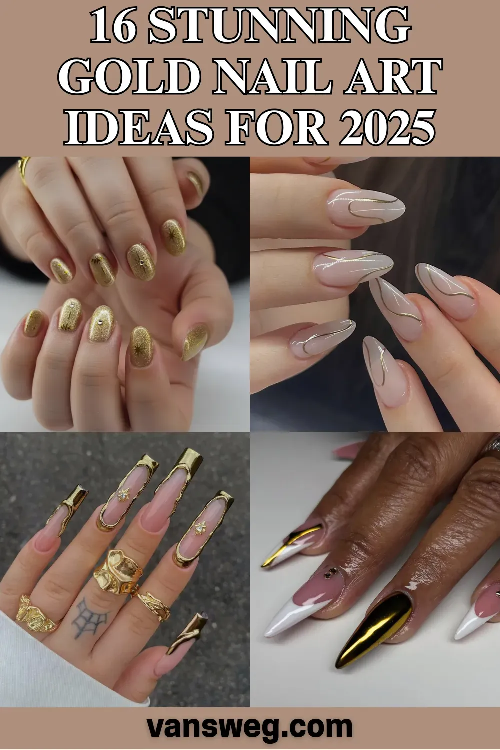 Almond nails with a flawless copper-gold chrome finish.