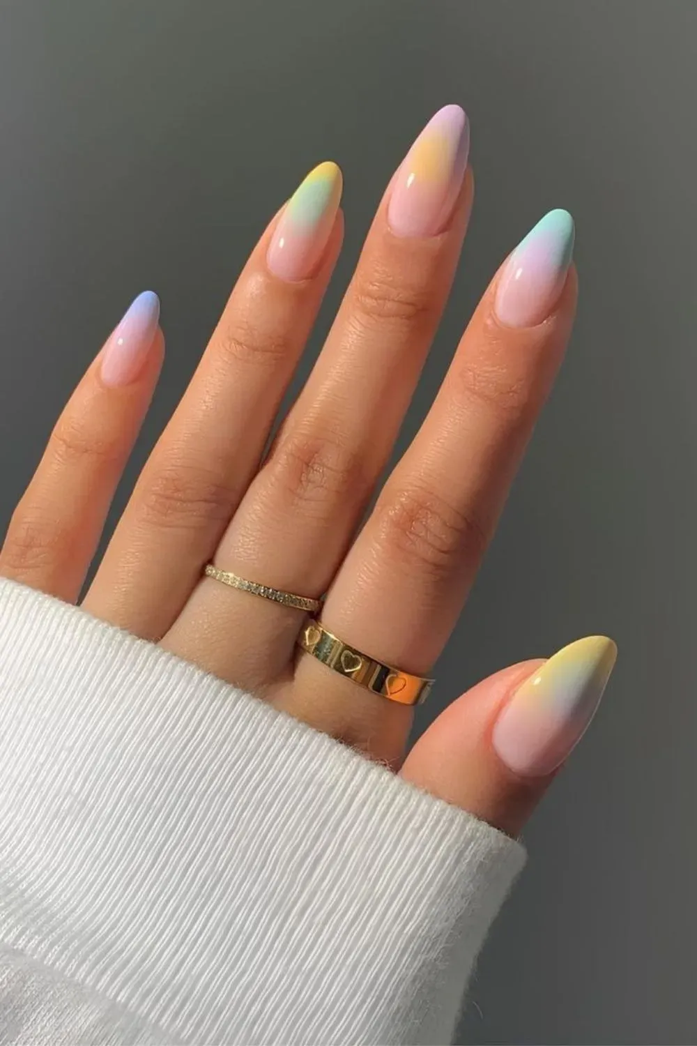 Pastel Aura Blend Nails - Gradient pastel nails blending yellow, pink, blue, and green shades